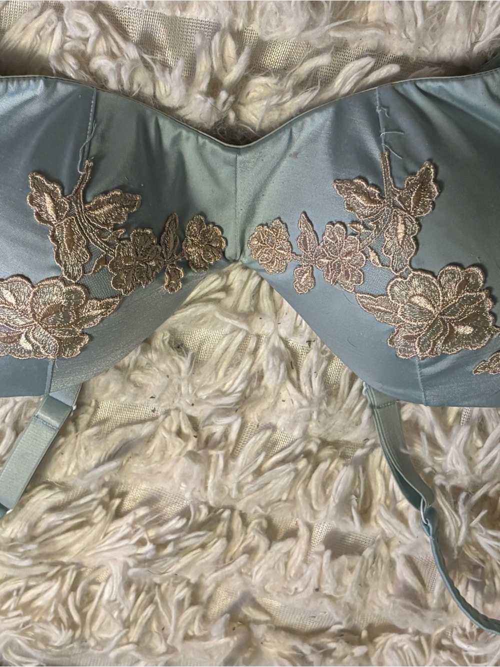 Vintage Victoria’s Secret Light blue satin with stitches white floral